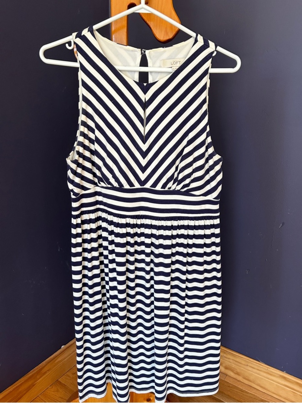 LOFT Navy & White Striped Sleeveless  Dress